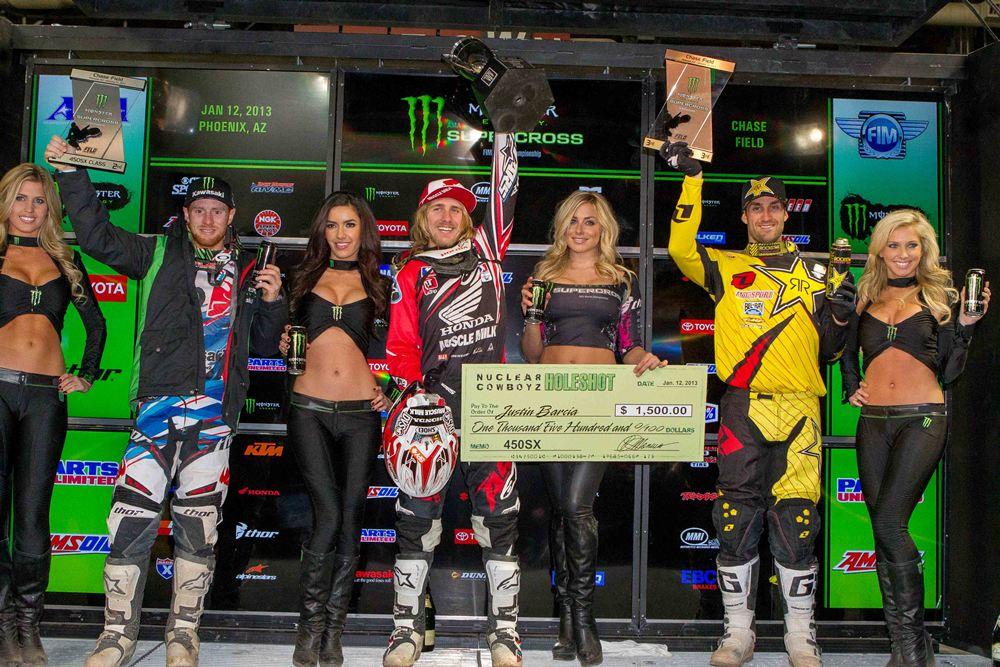 The 450 Podium: Poto 2nd, Barcia 1st, and Millsaps 3rd