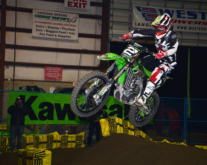 Lockhart looking spiffy in his Troy Lee gear riding his Cycle North Kawi.