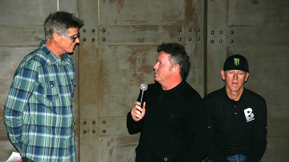 Three guys that have been with Oakley for their lifetime: Mike “Too Tall” Bell (Blue), Jeff Ward (middle) and Johnny O’Mara (right).