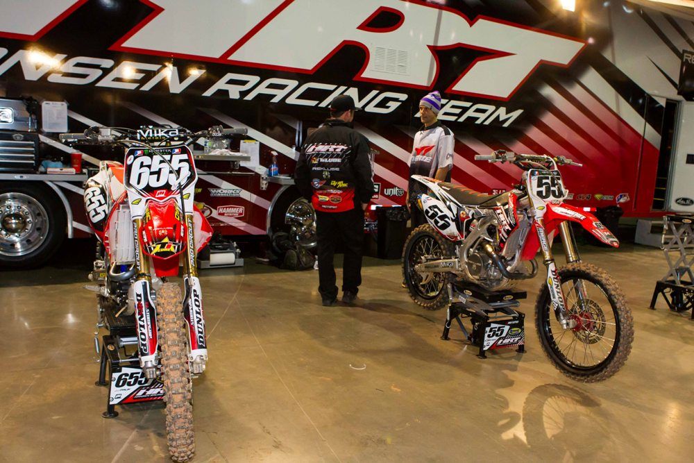 . Jon Jon Pauk's #655 bike under his team’s tent along with Jimmy Albertson's ride at Atlanta Photo by Rich Shepherd