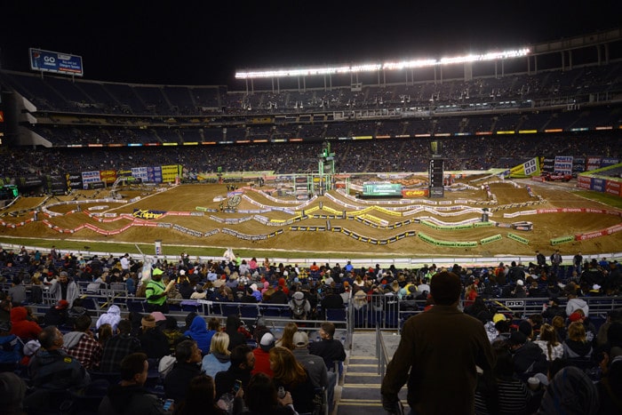 Qualcomm Stadium in San Diego is one of 15 major league venues where the Supercross show will play to a packed house.