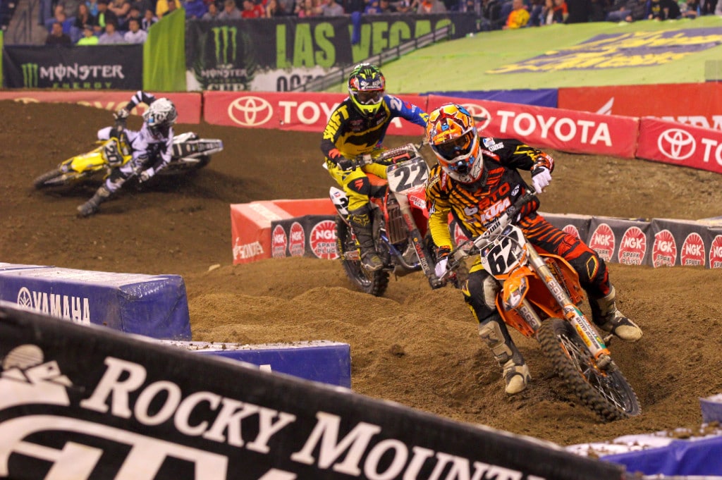 Matt Goerke #62 is taking to his KTM quite well this year, beating out Chad Reed and Broc Tickle for a spot in the Top 5 in Heat #1 at Indianapolis.