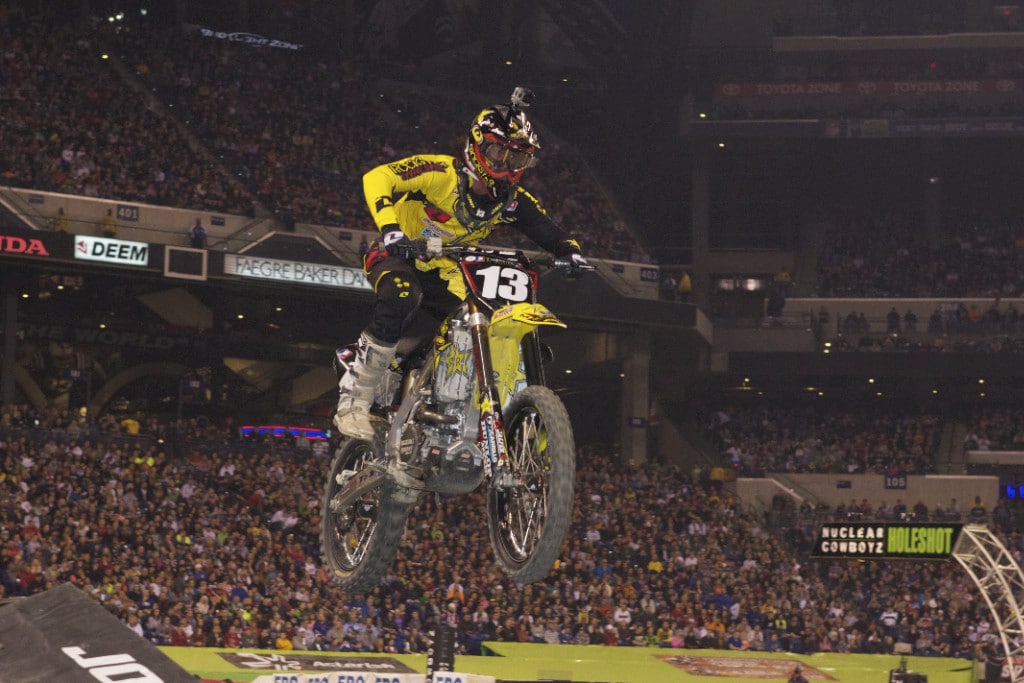 Blake Wharton was leading a strong charge in the 250 Main in what everyone thought would be his 2nd year in a row to win the Indianapolis Supercross. He had a solid ride until an unfortunate mishap occurred on the final lap.