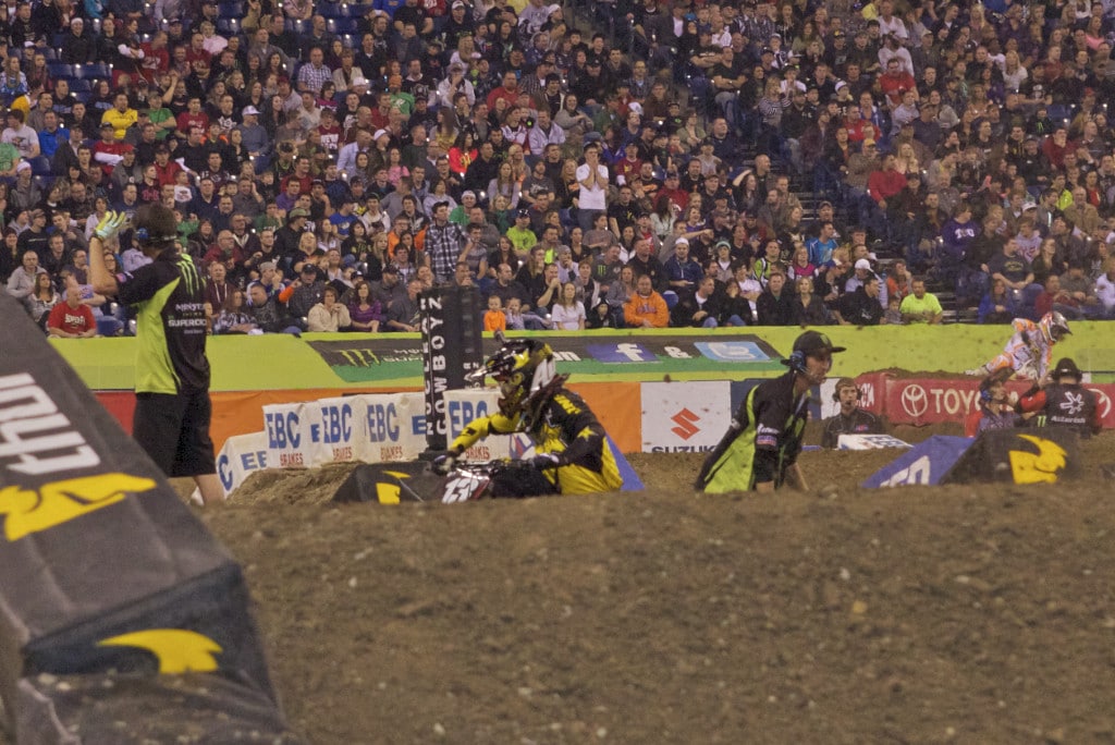 After a strong lead throughout the race and into the last lap, Wharton found himself in this spot. While he did get his bike going again to return to the race, he finished 9th overall.