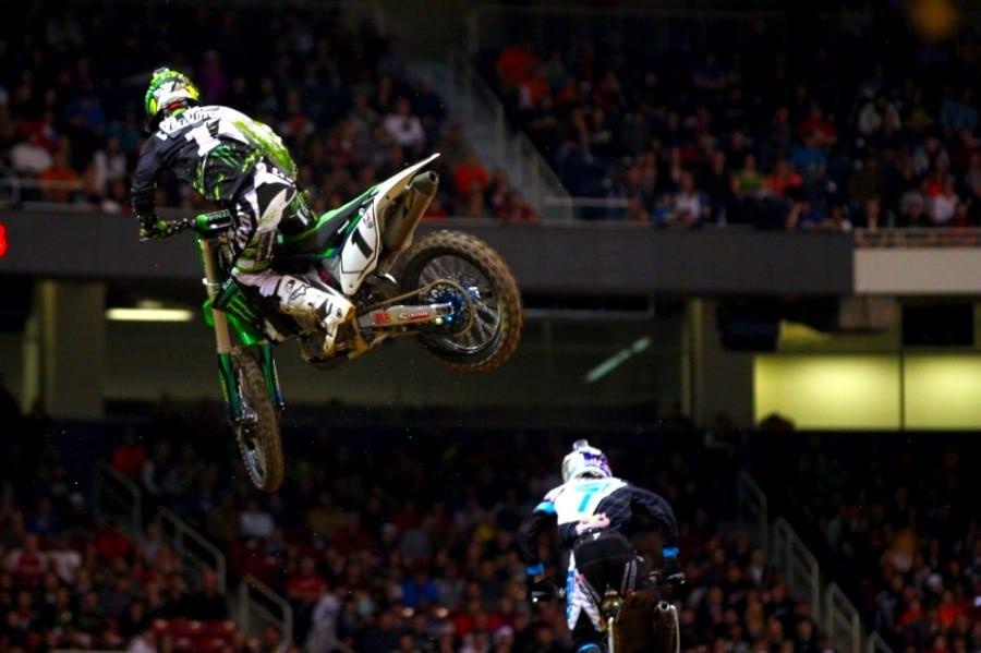 Villopoto took the win after making a questionable pass on James Stewart on lap 11. Photo by Matt Wellumson